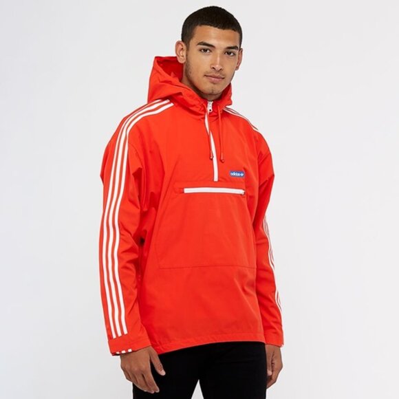 Adidas Tennoji Windbreaker Jacket Men's Orange White Pockets Anorak Zip Hood M - Picture 3 of 16
